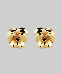 End Of Line HARMONY. Pansy Flower Stud Earrings - Gold