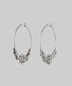 CLASSICS EMINENCE. Romantic Floral Hoop Earrings - Silver