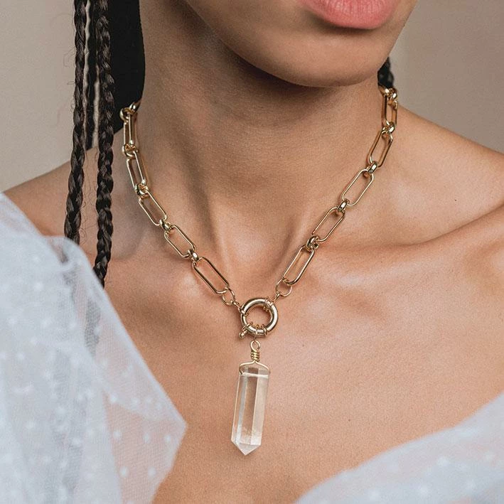 CLASSICS ORA. Clear Quartz Pendant & Clasp Necklace - Gold Necklaces & Chains 2 CLASSICS ORA. Clear Quartz Pendant & Clasp Necklace - Gold Necklaces & Chains