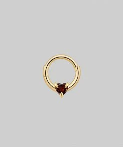 CLASSICS HEART & SOUL. Garnet Heart Septum Clicker Ring - Gold Earrings