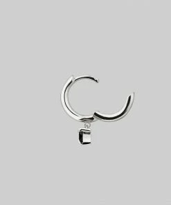 CLASSICS HEART & SOUL. Black Spinel Dangly Heart Hoop Earrings - Silver 14 CLASSICS HEART & SOUL. Black Spinel Dangly Heart Hoop Earrings - Silver