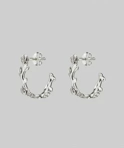 CLASSICS Earrings SARAH. Rose Foliage Hoops - Silver