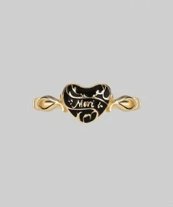 End Of Line MEMENTO MORI. Black Enamel Heart Gold Ring Gold Rings