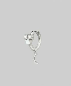 CLASSICS MOONLIGHT. Opal Moon Clicker Hoop Earrings - Silver
