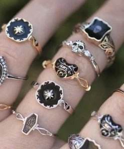 End Of Line MEMENTO MORI. Black Enamel Heart Gold Ring Gold Rings