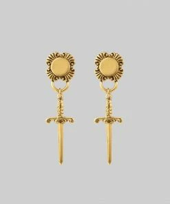 AW21 SACRAMENT. Ornate Shield & Sword Earrings - Gold