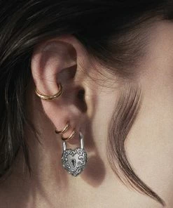 End Of Line KEEPER. Ornate Heart Padlock Silver Earrings