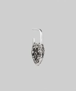 End Of Line KEEPER. Ornate Heart Padlock Silver Earrings