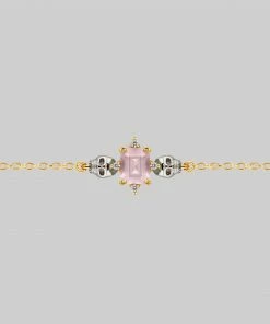 VALENTINES 2022 STAR CROSSED LOVERS. Rose Quartz & Skulls Choker - Gold