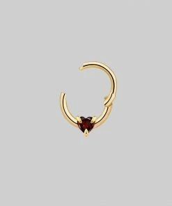 CLASSICS HEART & SOUL. Garnet Heart Septum Clicker Ring - Gold Earrings