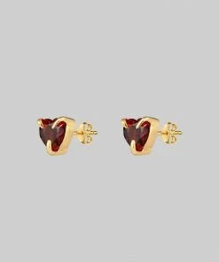 CLASSICS HEART & SOUL. Garnet Heart Stud Earrings - Gold