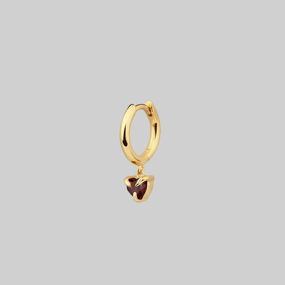CLASSICS HEART & SOUL. Garnet Dangly Heart Hoop Earrings - Gold 5 CLASSICS HEART & SOUL. Garnet Dangly Heart Hoop Earrings - Gold