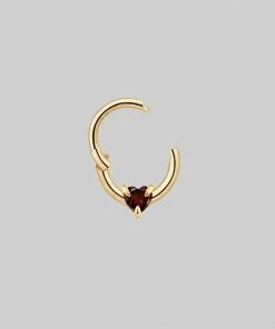 CLASSICS HEART & SOUL. Garnet Heart Septum Clicker Ring - Gold Earrings