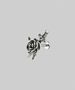 AW21 RHAPSODY. Dagger Through Rose Stud Earring - Silver