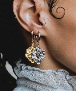 End Of Line PETRA. Winter Wild Rose Hoop Earrings - Gold