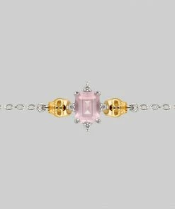 VALENTINES 2022 Necklaces & Chains STAR CROSSED LOVERS. Rose Quartz & Skulls Choker - Silver