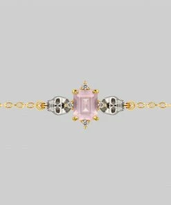 VALENTINES 2022 STAR CROSSED LOVERS. Rose Quartz & Skulls Choker - Gold