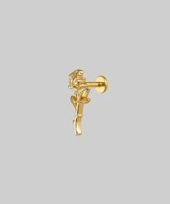 CLASSICS Earrings AMOR. Gold Rose Stem Stud Earring - Helix/Tragus