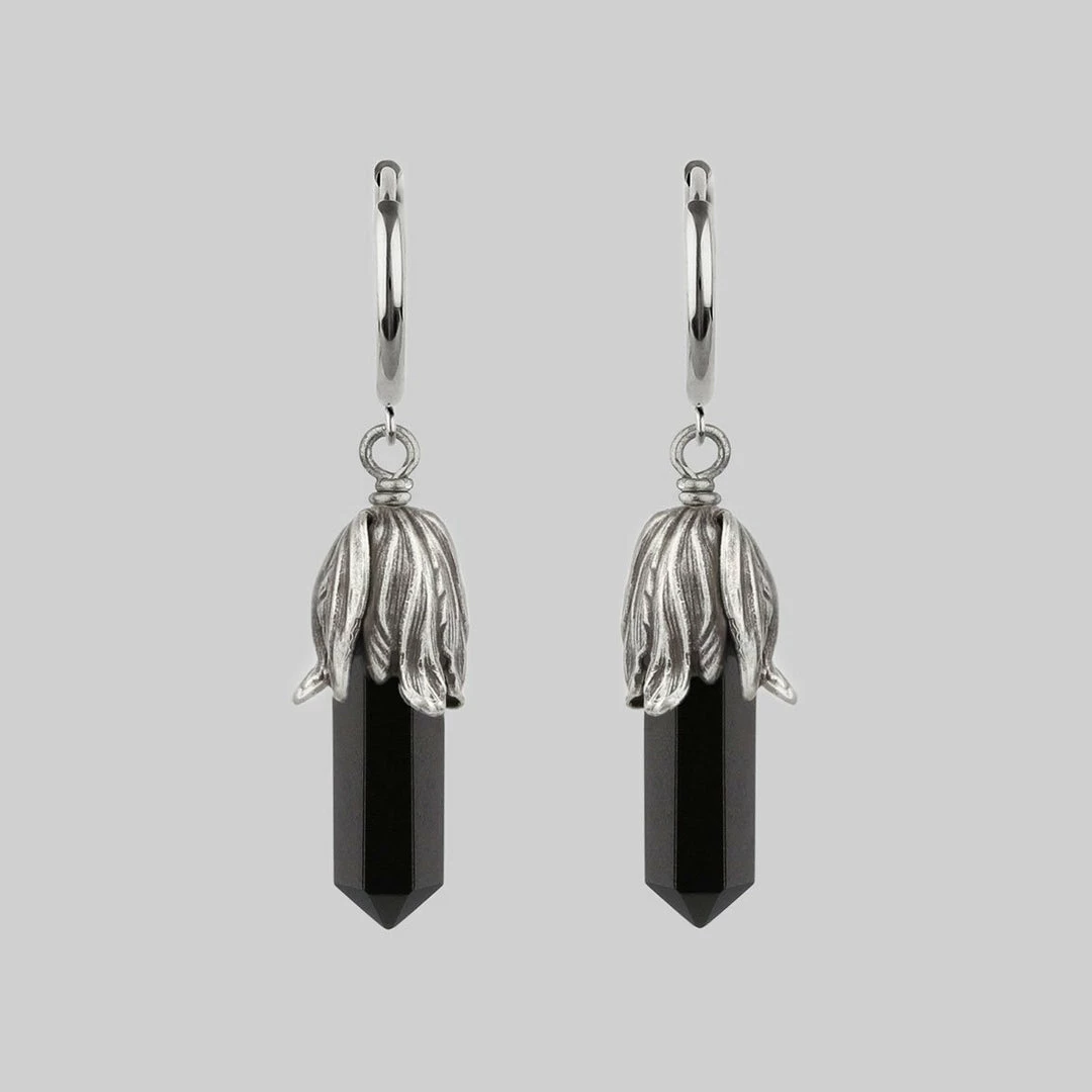 CLASSICS DEATH BLOOM. Black Agate Gemstone Earrings - Silver 2 CLASSICS DEATH BLOOM. Black Agate Gemstone Earrings - Silver