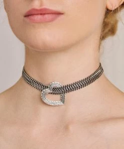 End Of Line HANGIN HEART. Wide Curb Chain Choker - Silver