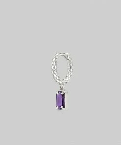 CLASSICS NYMPH. Dangly Amethyst Rectangle Hoop Earrings - Silver