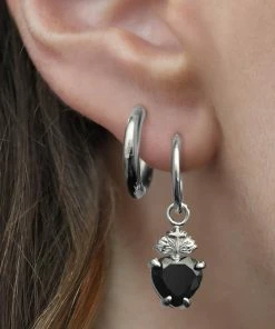 CLASSICS The Sacred Heart Black Spinel Earrings - Silver