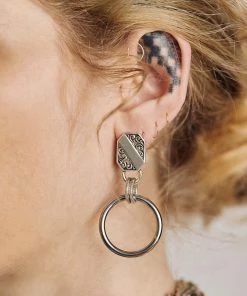 AW21 RITUAL. Ornate Shield Hoop Earrings - Silver