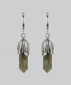 CLASSICS DEATH BLOOM. Labradorite Gemstone Hoop Earrings - Silver