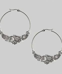 CLASSICS EMINENCE. Romantic Floral Hoop Earrings - Silver