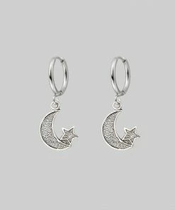End Of Line LITTLE DREAMS. Moon & Star Hoop Earrings - Silver
