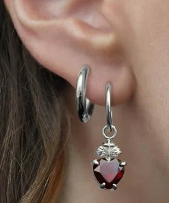 CLASSICS The Sacred Heart Garnet Earrings - Silver