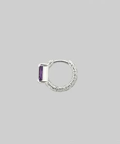 CLASSICS NYMPH. Amethyst Rectangle Hoop Earrings - Silver