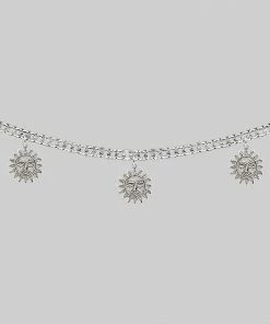 End Of Line LUMI. Sun Face Multi Charm Collar Necklace - Silver Necklaces & Chains