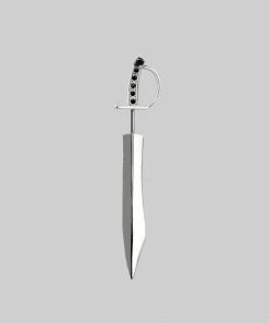 CLASSICS REVOLT. Black Spinel Sword Single Earring - Silver