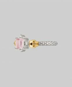 VALENTINES 2022 STAR CROSSED LOVERS. Rose Quartz & Skulls Ring - Silver Rings