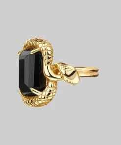 BLACK FRIDAY 2021 Rings MALICE. Black Spinel Coiled Snake Cocktail Ring - Gold