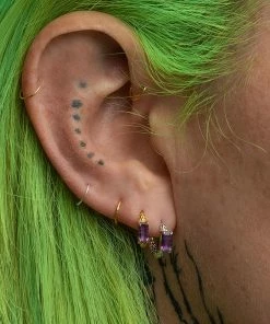 CLASSICS NYMPH. Amethyst Rectangle Hoop Earrings - Silver