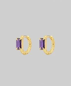 CLASSICS NYMPH. Amethyst Rectangle Hoop Earrings - Gold