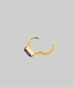 CLASSICS Earrings NYMPH. Amethyst Rectangle Clicker Ring - Gold