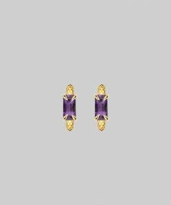 CLASSICS NYMPH. Amethyst Rectangle Hoop Earrings - Gold