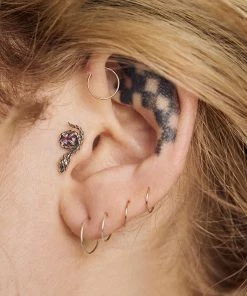 AW21 Earrings INSIDIOUS. Amethyst Coiled Snake Stud Earring - Gold