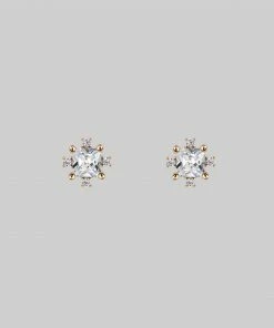 CLASSICS SACCHARINE. Cubic Zirconia Gold Stud Earrings