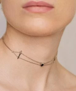 AW21 VINDICATE. Swords & Onyx Heart Choker - Silver