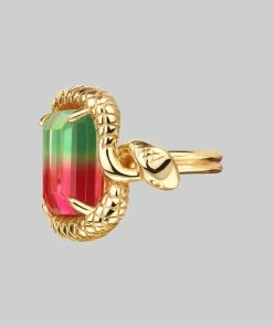 BLACK FRIDAY 2021 MALICE. Tourmaline CZ Coiled Snake Cocktail Ring - Gold